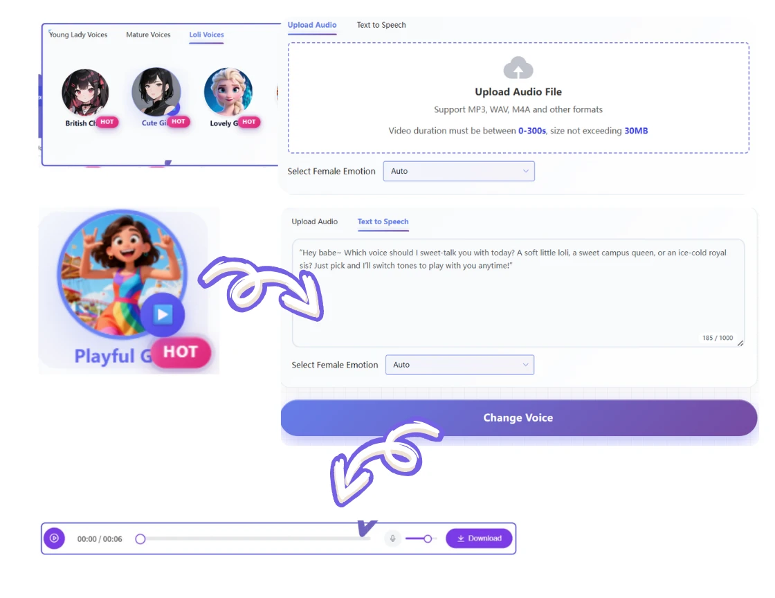An illustration of steps to create anime voice changer