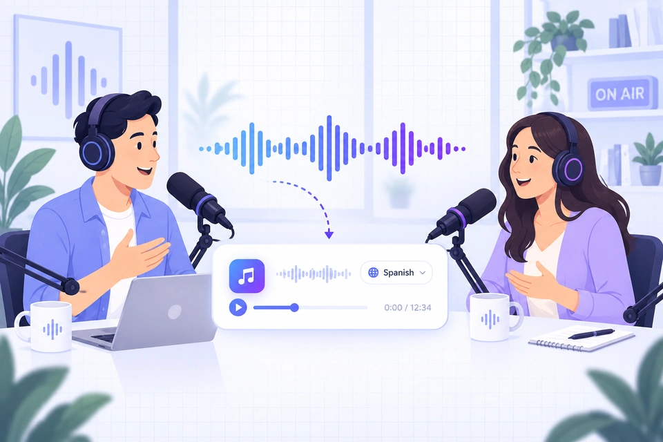 Podcast audio translation with hosts