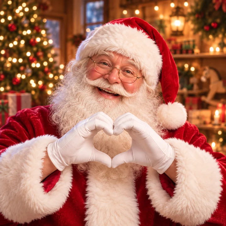 Santa making a heart with his hands