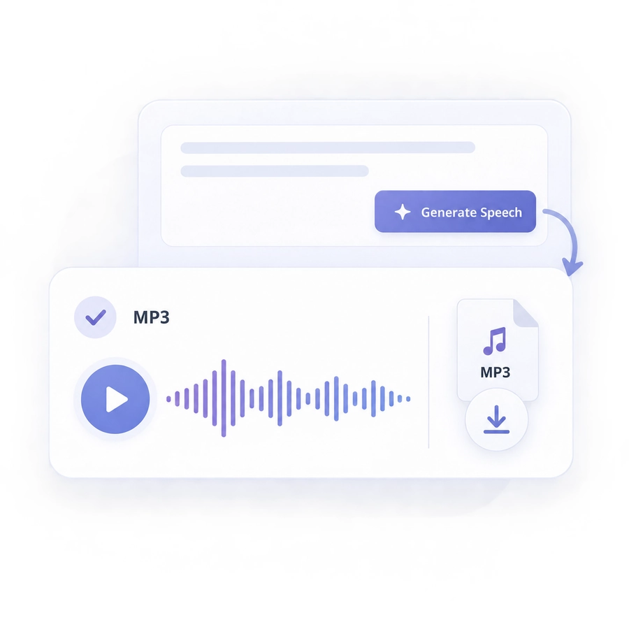Completed audio result with playback and MP3 download controls