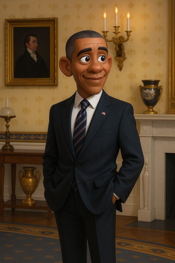 Social media content featuring an animated version of Obama.